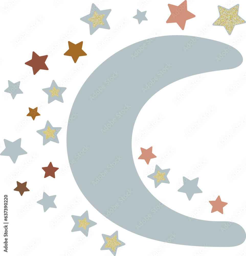 Moon Stars . Cute Nursery Design.