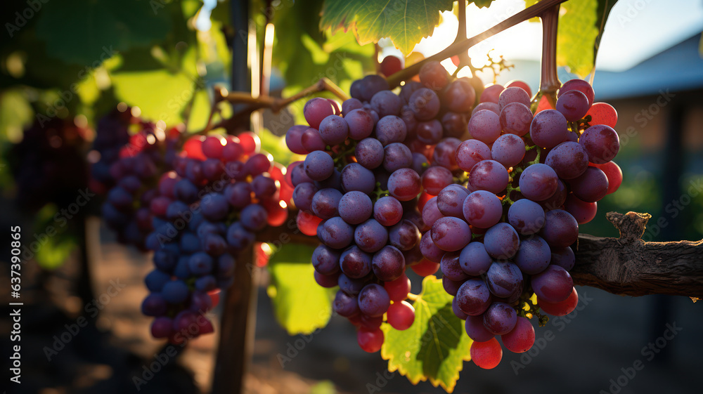 Naklejka premium Delicious and Refreshing Grapes on Grapevines, AI generated