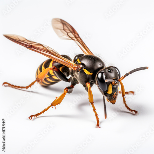 lifestyle photo closeup potter wasp on white background