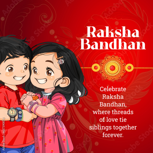 Raksha Bandhan indian festival social media post design with brother and sister vector illustration