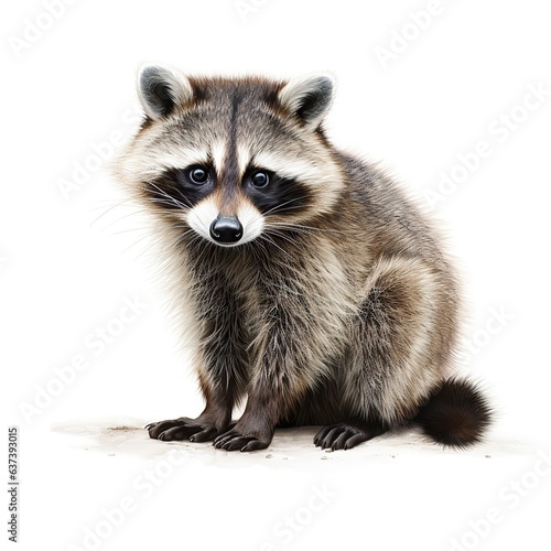 A curious raccoon posing for the camera on the ground created with Generative AI technology © Karlaage
