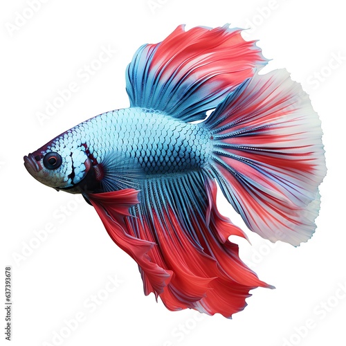 A colorful Betta fish swimming against a clean white backdrop created with Generative AI technology
