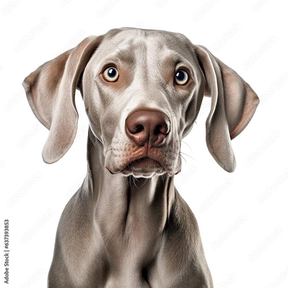 A curious Weimaraner dog making eye contact with the camera created with Generative AI technology A curious Weimaraner dog making eye contact with the camera created with Generative AI technology