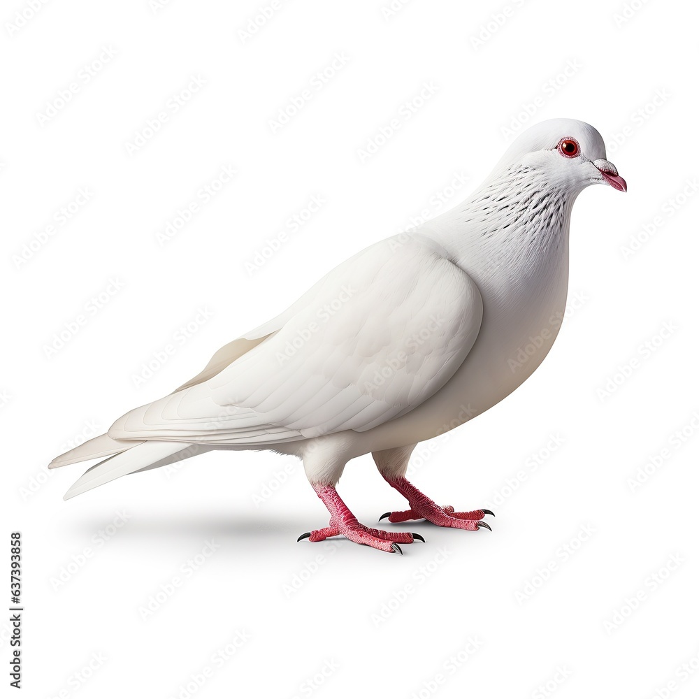 A white pigeon standing on a white surface created with Generative AI technology A white pigeon standing on a white surface created with Generative AI technology