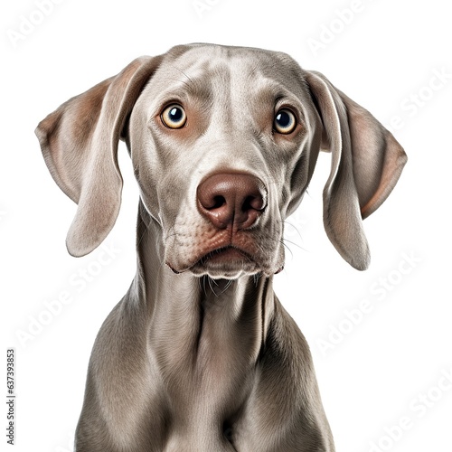 A curious Weimaraner dog making eye contact with the camera created with Generative AI technology © Karlaage