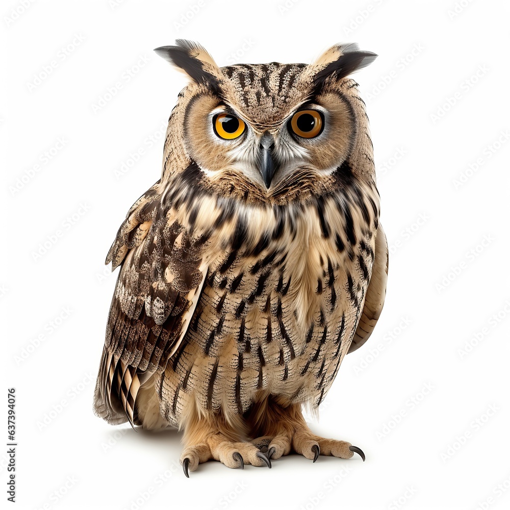 Fototapeta premium An owl perched on a clean white surface created with Generative AI technology
