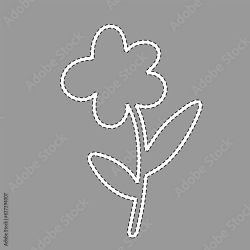 Vector sticker of one white flower isolated on a gray background