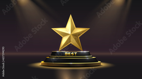 Star best podium award sign, golden object. Vector