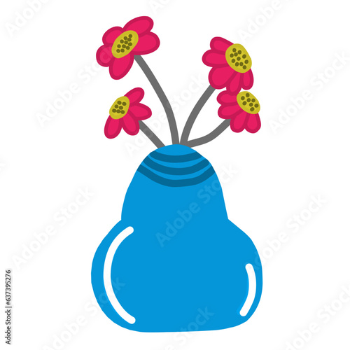 Floral vases. Blooming spring flowers, tropical leaves and herbs in jugs and teapots. Flat sunflowers, aster and protea flower vector set. Illustration vase with flower to decoration interior