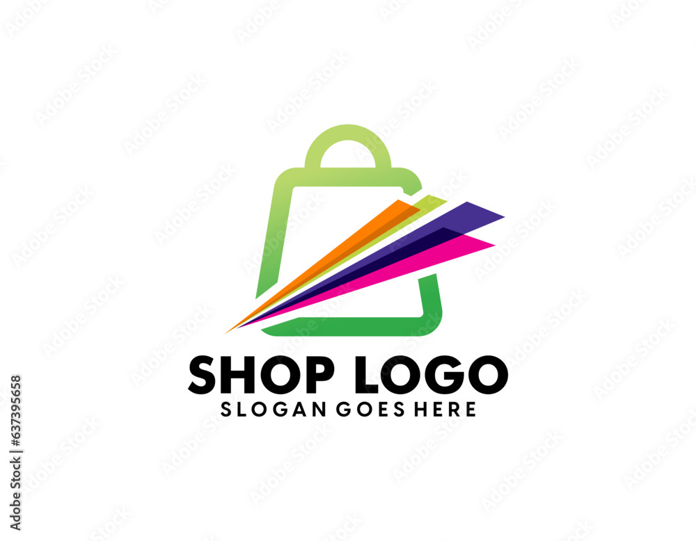 online shopping bag logo, grocery store logo design idea template, new