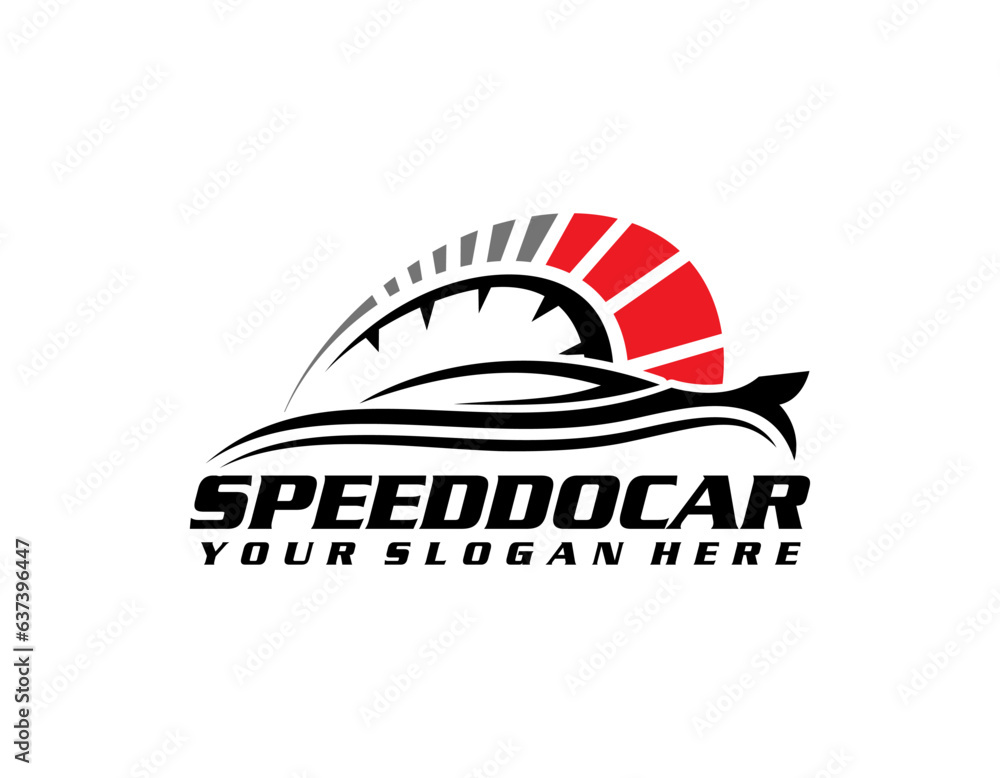 Naklejka premium Auto style car logo design with concept sports vehicle icon silhouette on light grey background. Vector illustration.