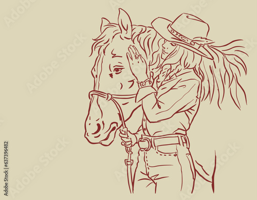cowgirl and horse vector for card illustration decoration