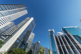 Tilt view of high rise office building in Hong Kong city