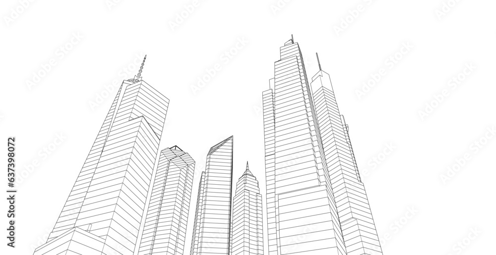 City skyline sketch drawing 3d illustration 3d rendering