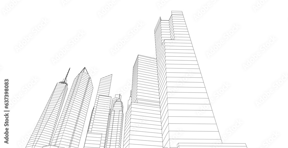 City skyline sketch drawing 3d illustration 3d rendering