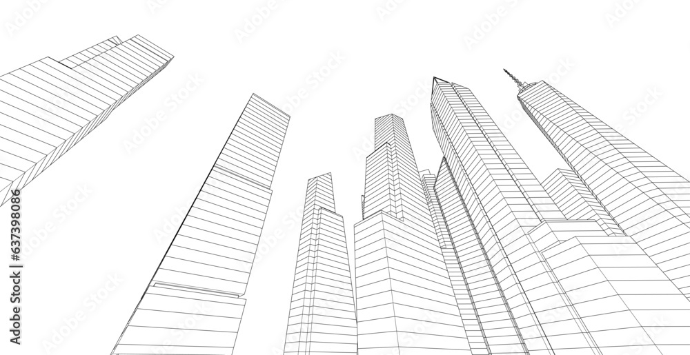Fototapeta premium City skyline sketch drawing 3d illustration 3d rendering