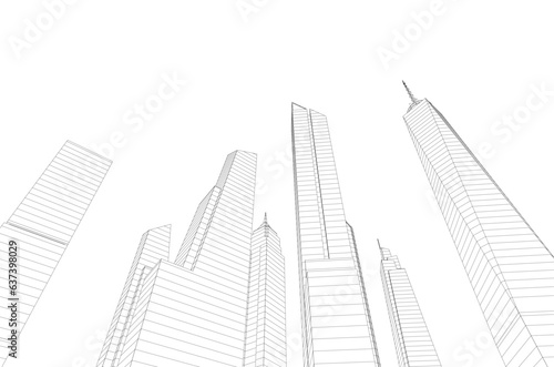 City skyline sketch drawing 3d illustration 3d rendering