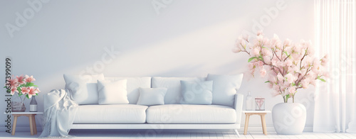 modern bright living room with white sofa and flowers  legal AI