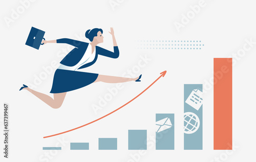 Running towards the goal of achieving a success. Business vector illustration
