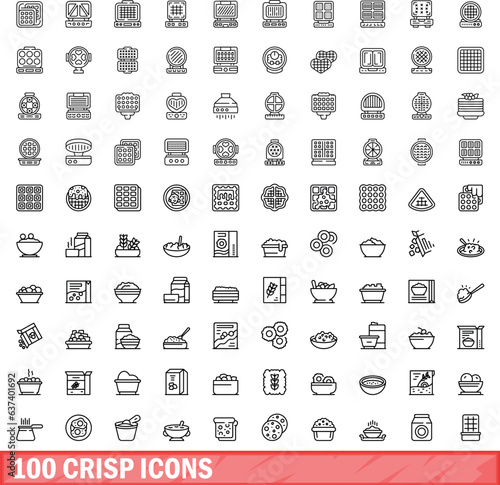 100 crisp icons set. Outline illustration of 100 crisp icons vector set isolated on white background