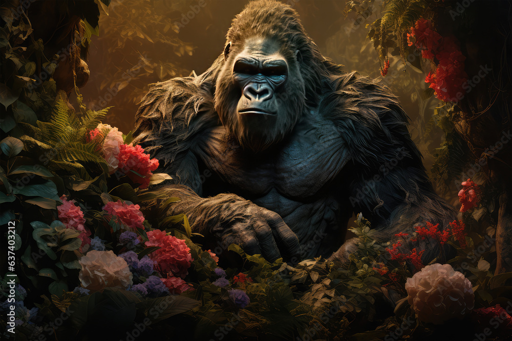Obraz premium king kong with flowers on background