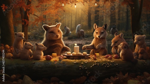 A group of animals sitting around a table © Maria Starus