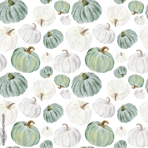 Handpainted seamless watercolor pattern with pumpkins © MyLittleMeow