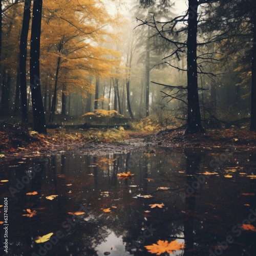 A puddle of water in the middle of a forest