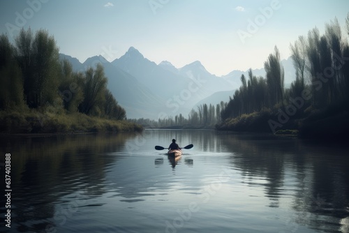 A person kayaking down a scenic river © Marius