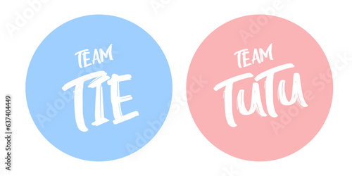Team Tie or Team Tutu? Gender reveal party card, banner vector element design. Invitation card template with a multi-colored inscription
