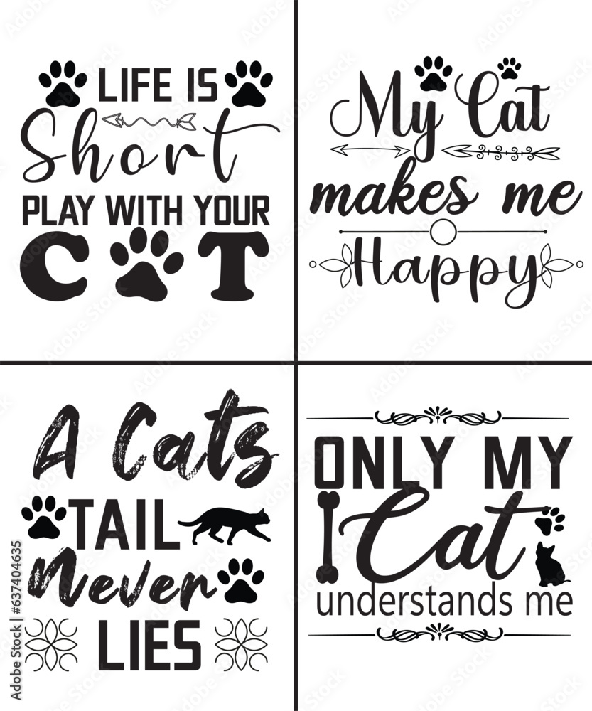 Fototapeta premium Cat typography, illustration, vector bundle design