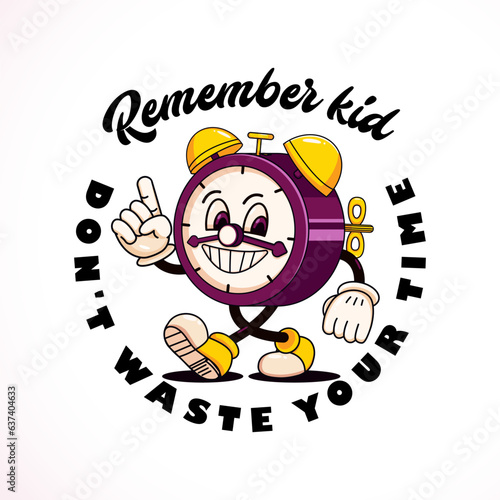 Retro cartoon walking alarm clock. Perfect for logos, t-shirts, stickers and posters