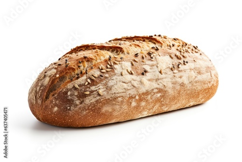 Fresh whole loaf country bread covered with seeds isolated on solid white background generative ai
