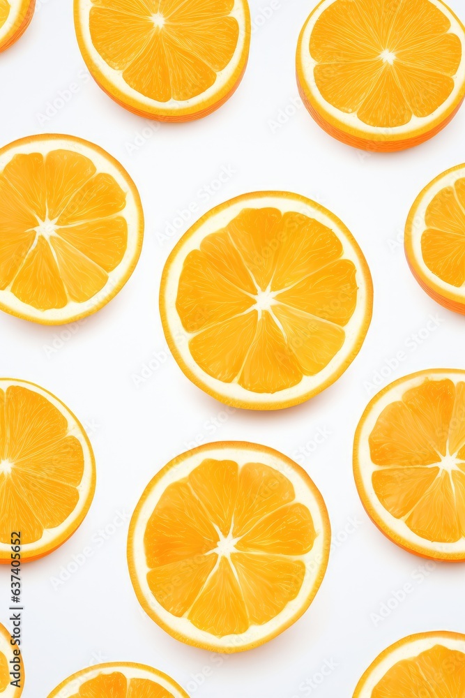 sliced flying orange isolated on white background. cut orange in pieces isolated on white background, AI Generated