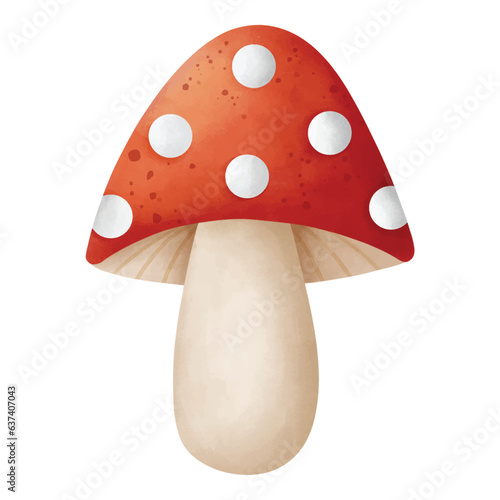 Autumn watercolor vector illustration of a red mushroom