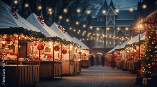 Generative AI, Christmas fair blurred background, winter street market in Europe © DELstudio