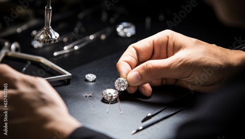 Jeweler working in his workshop, close-up of hands