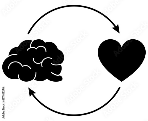 Brain and heart icon with arrows. Mental health and emotional well-being symbol. Cognitive and Emotional Harmony and balance. Psychological wellness, Mind-Heart balance and connection graphic. Vector
