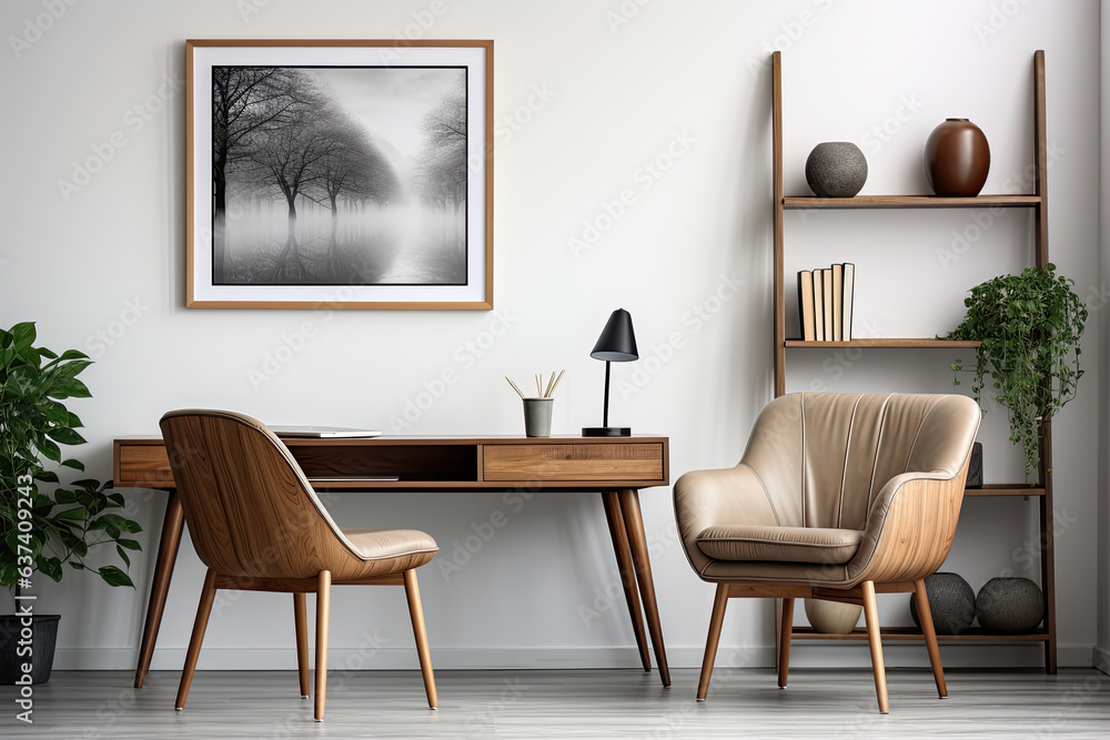 Elegant working space, home office concept. Scandinavian interior design. Generative AI
