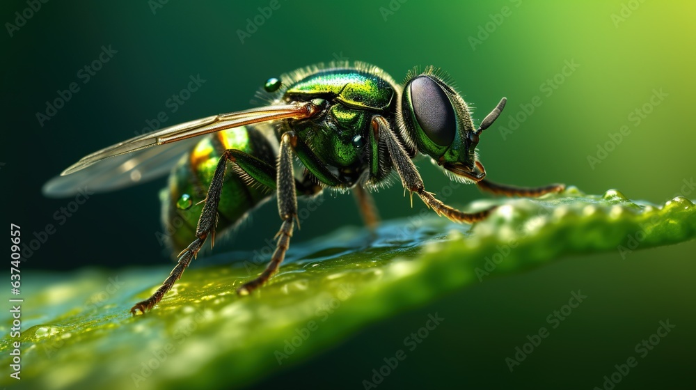 Fototapeta premium green fly on a leaf Generative AI, AI Generated