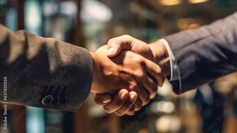 business handshake of two businessmen shaking hands in the city Generative AI, AI Generated business handshake of two businessmen shaking hands in the city Generative AI, AI Generated