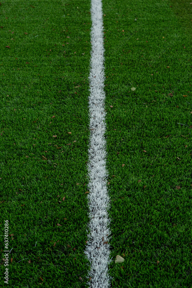 green artificial turf on an outdoor football field