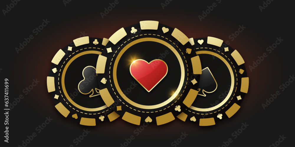Gambling coin with suit hearts. Trio of playing chips or token. Realistic playing chip with the suit of hearts in the center, gambling tokens. Banner for web app or site. Concept poker or casino. Gambling coin with suit hearts. Trio of playing chips or token. Realistic playing chip with the suit of hearts in the center, gambling tokens. Banner for web app or site. Concept poker or casino.
