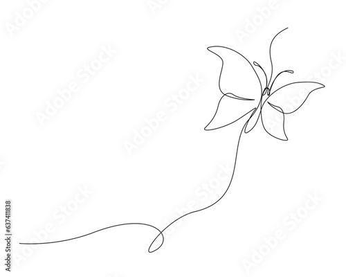 Continuous one line drawing of flying butterfly. Butterfly outline vector illustration. Editable stroke.