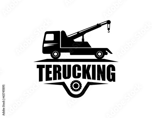 Towing truck service logo vector for transportation company. Heavy equipment template vector illustration for your brand.