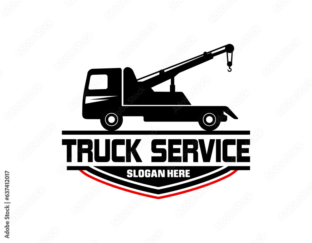 Tow truck vector mockup on white background for vehicle branding and corporate identity, side view. All elements in the groups on separate layers for easy editing and recolor.