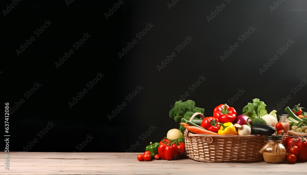 copy space shopping basket with many kind of vegetable - obrazy, fototapety, plakaty 