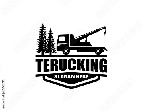 Tow truck icon, Towing truck van with car sign. Vector isolated flat sign.