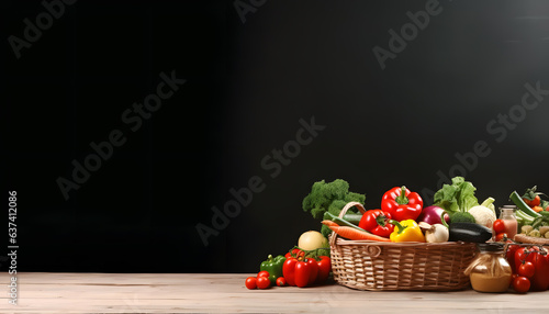 copy space shopping basket with many kind of vegetable