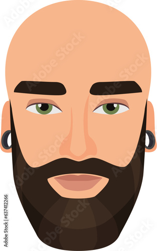 Bald bearded man. Hipster male head, guy wearing earring vector isolated illustration